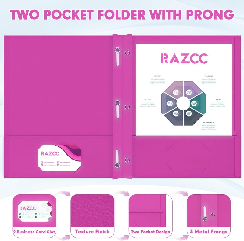 RAZCC Two Pocket Folders, 75 Pack Two Pocket Folders with Prongs, 3 Prong Folders Fit Letter Size Paper, Pocket File Folders for School Office Home Business, Rose Purple - Image 3